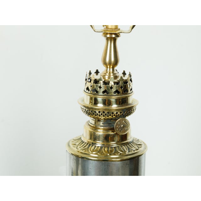 1920s French Gagneau Paris Steel and Brass Table Lamps with Waterleaves - Pair For Sale - Image 4 of 9