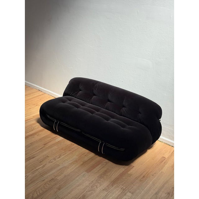 Mid-Century Modern Black Velvet Soriana Sofa by Afra and Tobia Scarpa, Cassina, Italy 1970s For Sale - Image 3 of 8