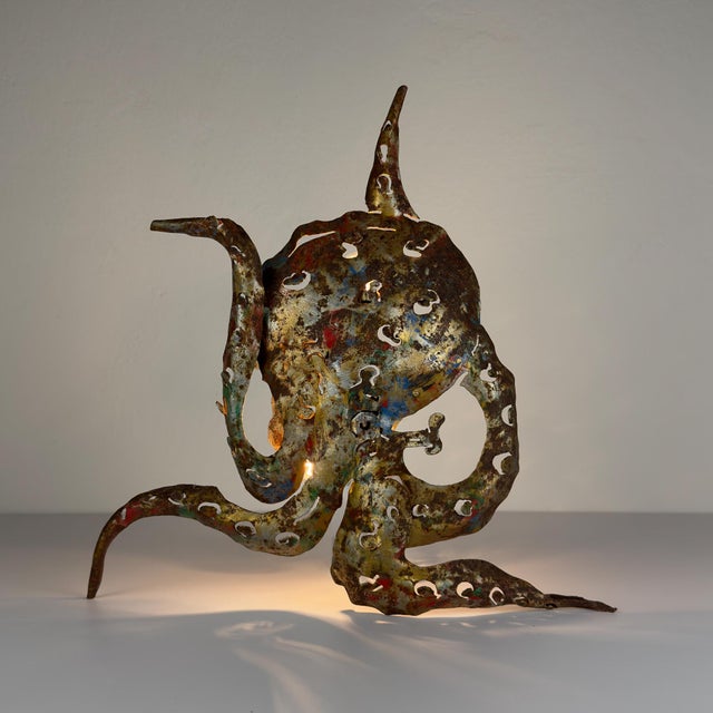 Mid-Century Modern Brutalist Octopus Wall Lamp in Metal by Salvino Marsura, Italy, 1980s For Sale - Image 3 of 18