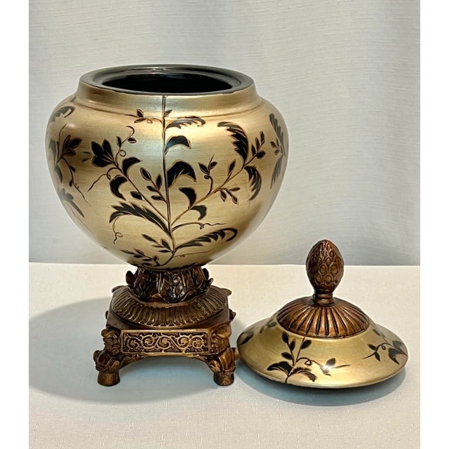 Chinoiserie Vintage Regency Hand Painted and Gilt Footed Urn Trinket Box For Sale - Image 3 of 8