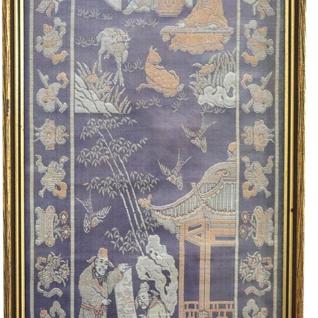 Chinese Intricately Hand Embroidered Genre Scene Framed Silk Panel 20thC For Sale - Image 4 of 10