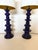Pair of impressive tall Italian blue ceramic table lamps having undulating stacked sculptural round forms. Shades not...
