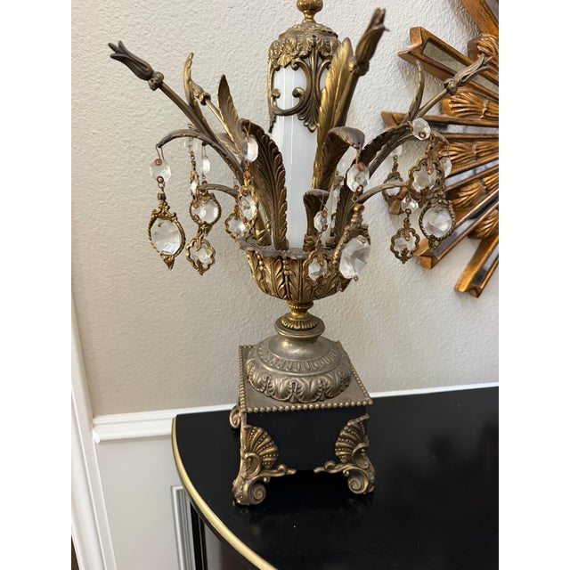 Mid 20th Century Vintage Table Lamps With Crystal Antique Gold For Sale - Image 5 of 17