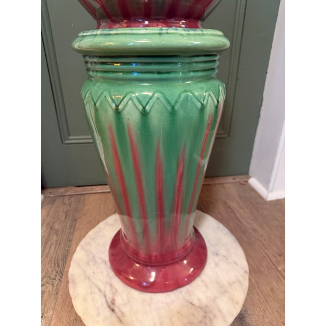 Weller Pottery Monumental Antique Weller Pottery Blended Majolica Jardiniere & Pedestal Set For Sale - Image 4 of 14