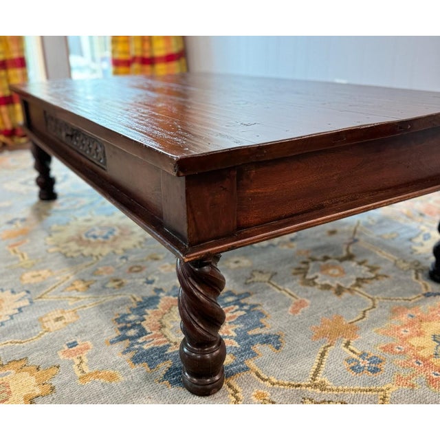 Mediterranean Spanish Revival Solid Wood Barley Twist Coffee Table 58" For Sale - Image 17 of 17
