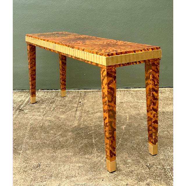 Vintage Fluted Edge Tortoise Faux Finished Lane Console Table For Sale - Image 12 of 12