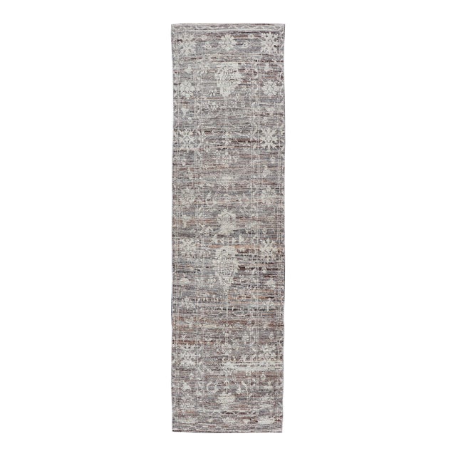 Keivan Woven Arts Modern Runner in Shades of Gray, Brown, Cream 3' X 12'1 For Sale