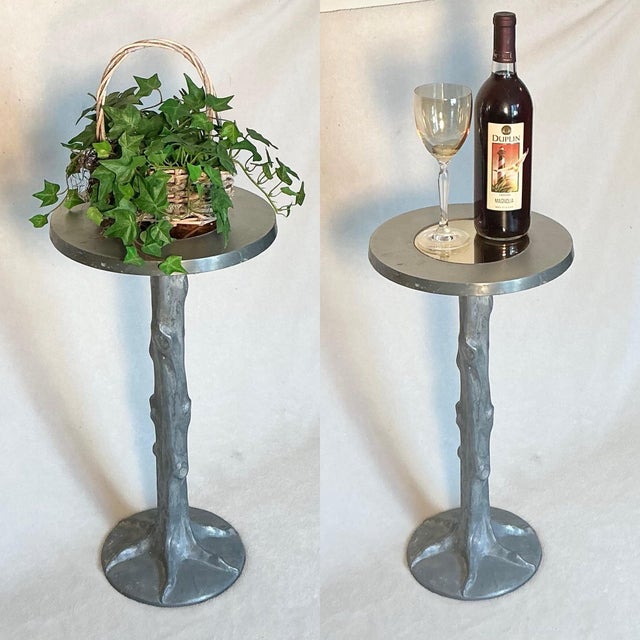 1970s Vintage Drink Table Solid Cast Aluminum Tree Trunk Design For Sale - Image 9 of 12