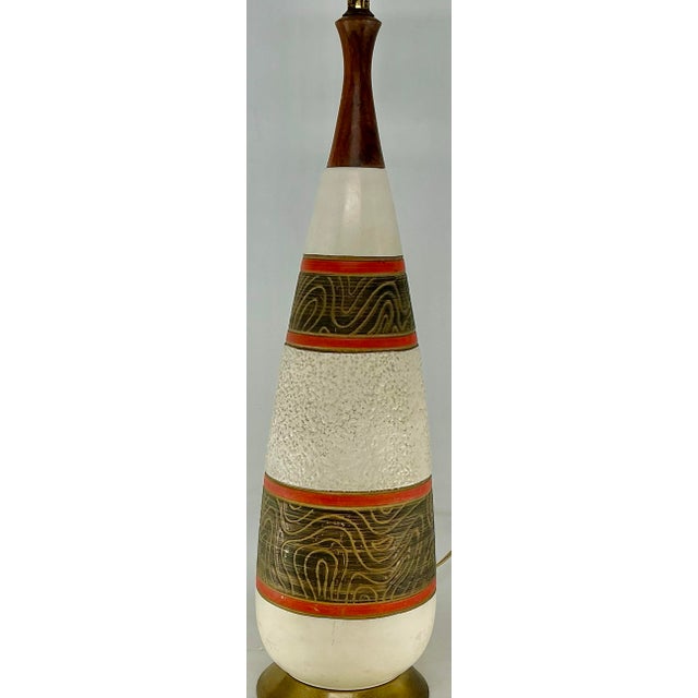 Mid-Century Modern 1960s Vintage Ceramic and Wood Table Lamp For Sale - Image 3 of 8