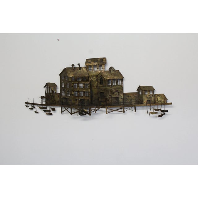 Jere Style Mid-Century Waterfront Scene Metal Wall Hanging For Sale - Image 12 of 13