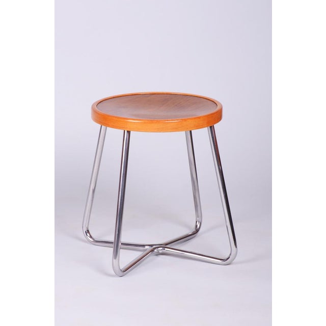Bauhaus Beech and Chrome Stool from Mücke-Melder, Czech, 1930s For Sale - Image 10 of 10