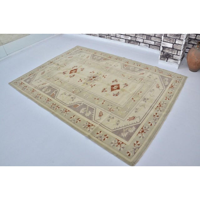 Handmade wool carpet in Turkish Anatolia , Vintage Oushak Rug,Turkish Vintage Anatolian Rug, Handmade wool Rug . One Of...