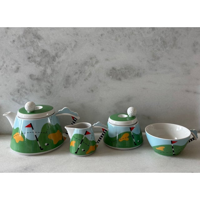 American Vintage Karlovarsky Porcelain Thun Studio Novelty Golf Tea Set For Sale - Image 3 of 13