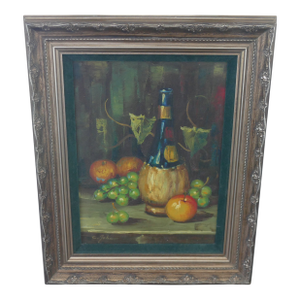 Mid Century Oil Painting Still Life by C John Framed