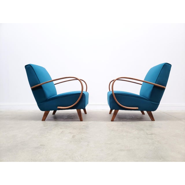 Bentwood Armchair in Teal Velvet by Jindrich Halabala, 1930s For Sale - Image 11 of 13