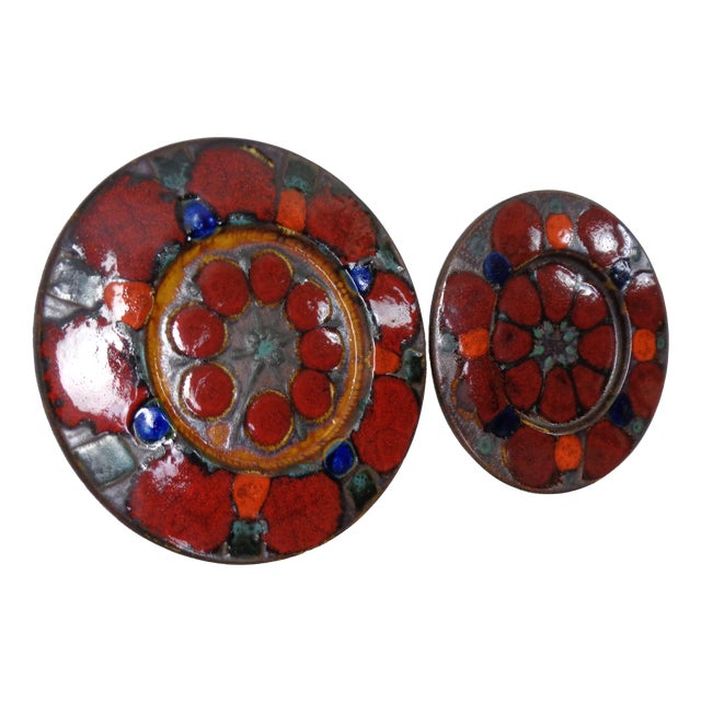 Vintage German Grünstadt Ceramic Wall Plates, 1960s, Set of 2 For Sale