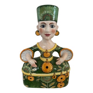 Elegant Italian Ceramic Noblewoman Sculpture For Sale