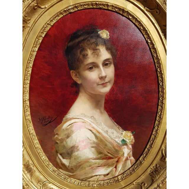 Late 19th Century Chantron Alexandre-Jacques - Woman Portrait - Oil on Canvas, Framed - 1884 For Sale - Image 5 of 14