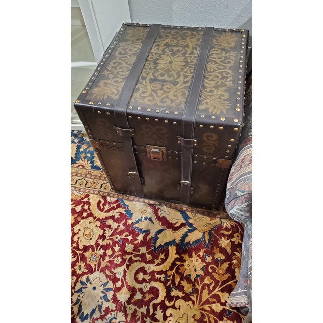Rare Frontgate Special Edition Etched and Brass Trunk Tables (Coffee & 2 End Tables) - 1 of 135 For Sale In Dallas - Image 6 of 9