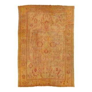 19th. C. Turkish Oushak Wool Rug in Tan With Allover Floral Design For Sale