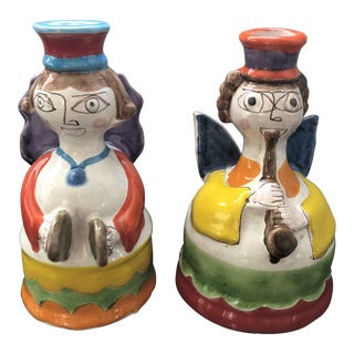 Late 20th Century DeSimone Italian Pottery Candleholders- a Pair For Sale