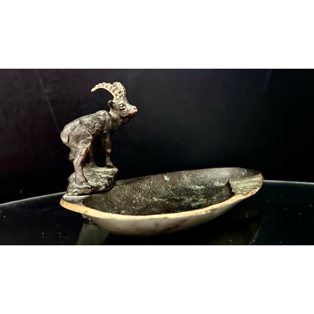 Art Nouveau Antique French Cast Iron Ibex Figural Ashtray, Art Nouveau, C. 1900 For Sale - Image 3 of 9