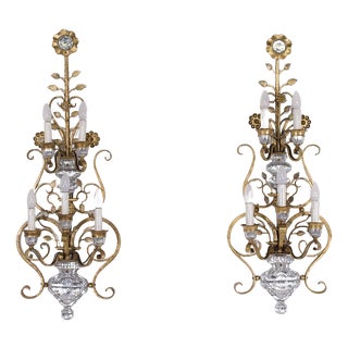 Gilt Wrought Iron Wall Sconces, 1970s, Set of 2 For Sale