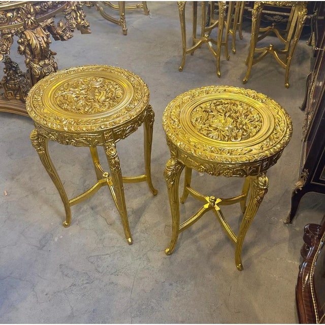 French Rococo Style Gold Side Tables - a Pair For Sale - Image 4 of 4