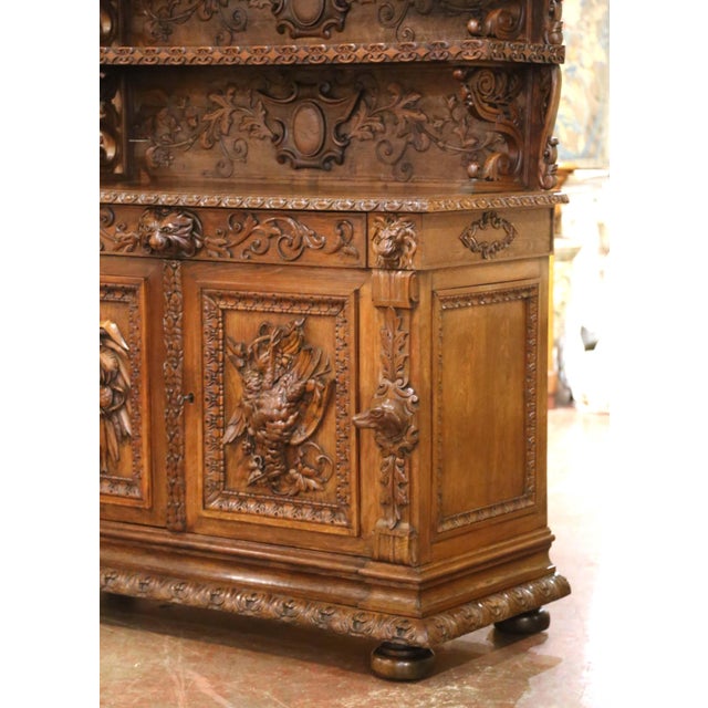 French 19th Century French Carved Oak Saint-Hubert Hunt Buffet With Stag Crest For Sale - Image 3 of 14