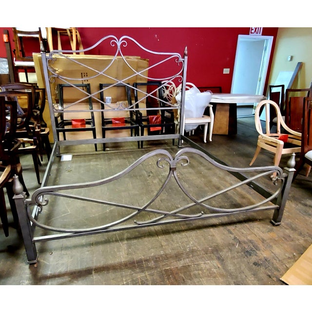 Thomasville Furniture Paris Etienne King Size Distressed Iron Metal Bed