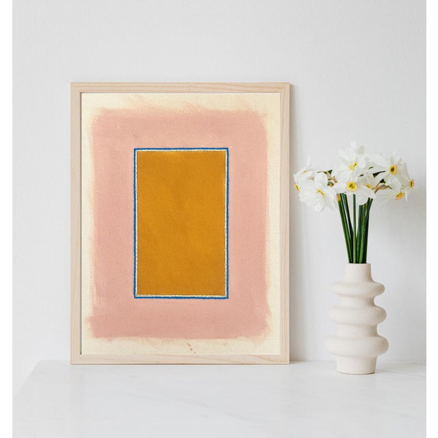 Mustard Gold & Blush Pink Minimalist Color Field Art Print, Emily Keating Snyder, 20 X 16 Print in Wood Frame For Sale - Image 4 of 4