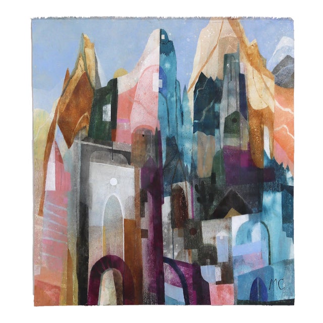 Joshua Town - Colorful Abstract Urban Still Life Painting on Canvas Framed Original Artwork by Maria C Bernhardsson For Sale