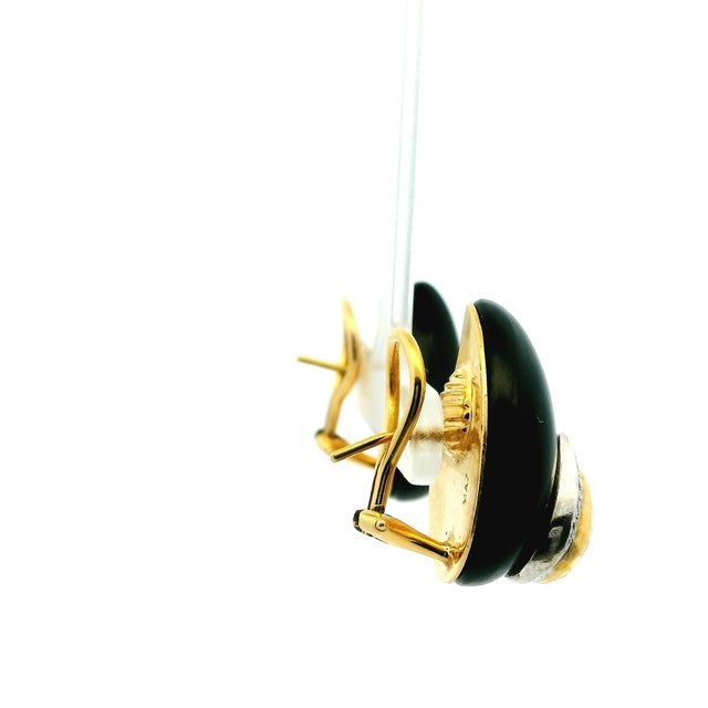 Vintage Maz 14k Gold Onyx and Diamond Clip Earrings, A Pair For Sale - Image 4 of 16