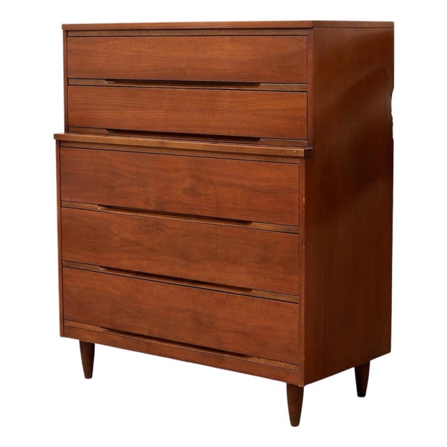 Five Drawer Mid Century Highboy Sleek For Sale