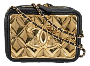 Chanel CC Metal Plate Vanity Case Lambskin Gold-Tone Hardware Shoulder Bag