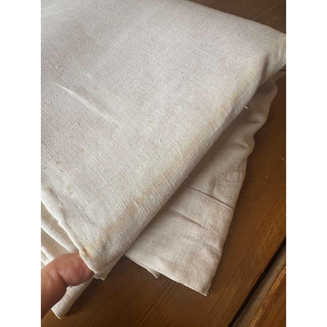 Linen Antique French Linen Sheet Ls Monogram Thick Oat Linen Trousseau Sheet Rustic Flax Bed Linen Circa 1920 For Sale - Image 8 of 10