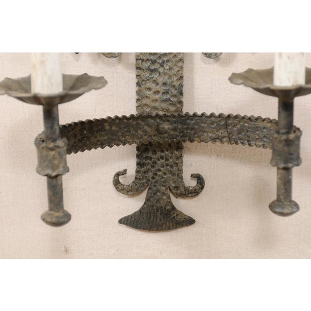 French Two-Light Iron Sconces With Fleur Des Lis Motifs - a Pair For Sale In Atlanta - Image 6 of 12