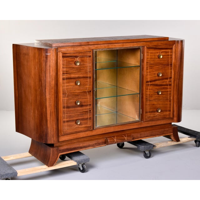French Art Deco Rosewood Veneer Cabinet With Eight Drawers and Glass Display Case For Sale In Detroit - Image 6 of 12
