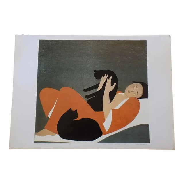 Vintage Signed/Titled Will Barnet Lithograph - "Woman and Cats" For Sale - Image 4 of 4