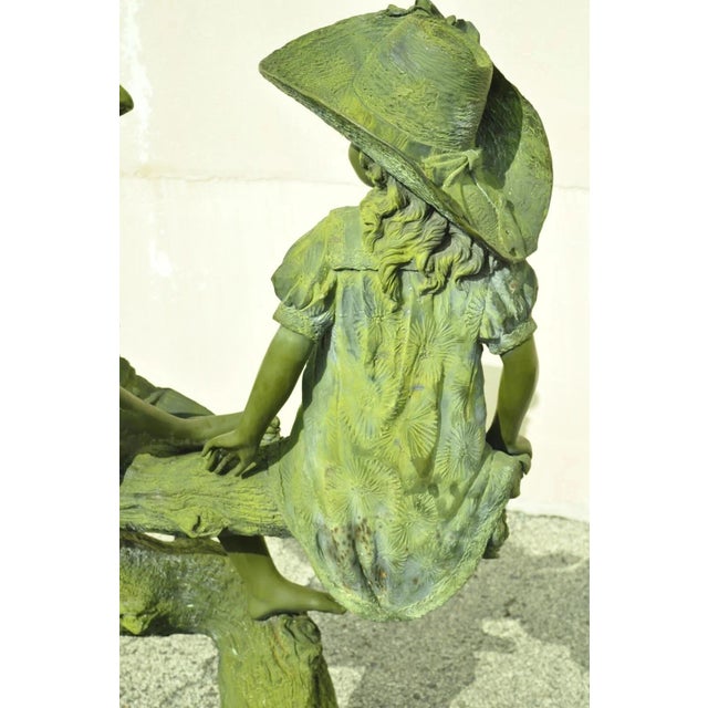 Late 20th Century Jim Davidson Large Bronze Verdigris Mailbox Garden Statue Boy and Girl on Tree For Sale - Image 11 of 12