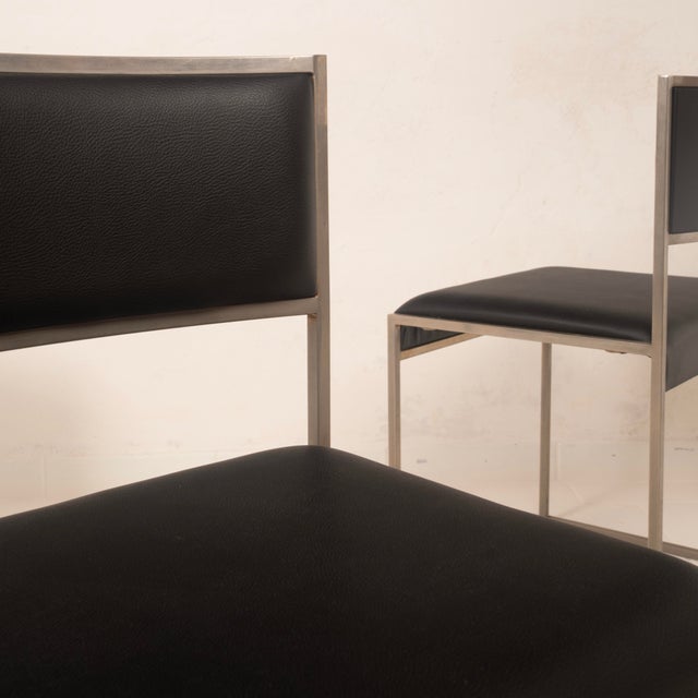 Black Italian SQ Dining Chairs in Brushed Steel and Black Vegan-Leather, 1970s, Set of 6 For Sale - Image 8 of 18