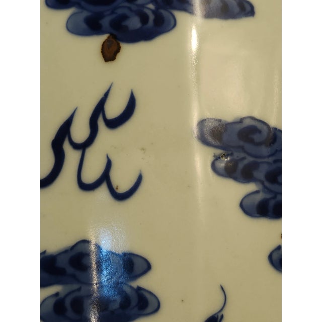 Final Clearance 19th Century 24" Shishi Qilin Blue and White Temple Urn Tribute - 24" For Sale - Image 15 of 18
