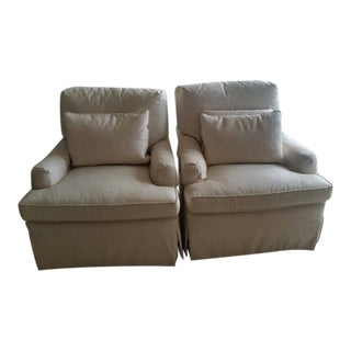1990s Hickory Upholstered Skirted Club Chairs - A Pair For Sale