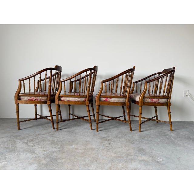 Wood Vintage Drexel Hollywood Regency Faux Bamboo Carved Wood Dining Chairs – Set of 4 For Sale - Image 7 of 18