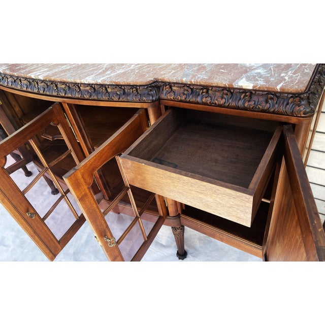 Large Walnut Buffet with Carved Legs and Royal Rouge Griotte Marble Top, 19th Century For Sale - Image 13 of 18