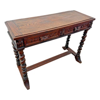 Antique Sofa Table Console Barley Twist Legs Dark Oak Two Drawers Hand Carved For Sale
