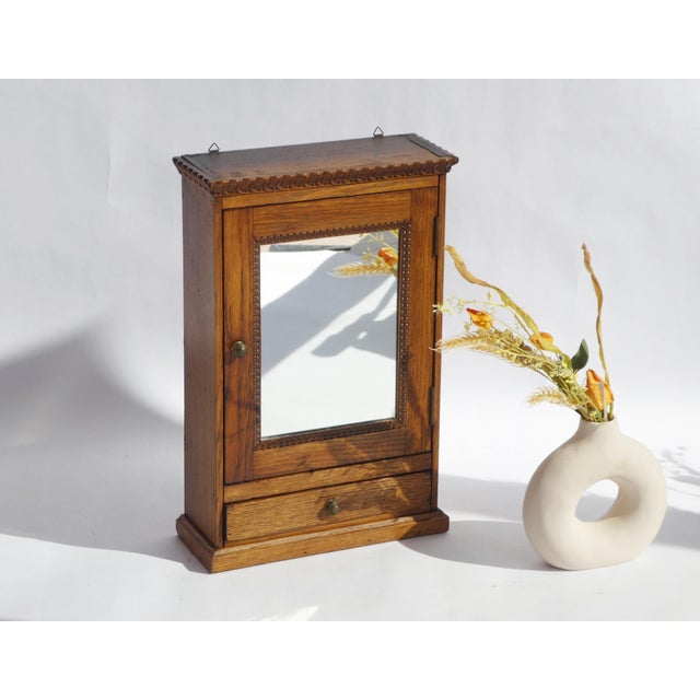 Antique Carved Wooden Wall Cabinet with Mirror and Ornaments For Sale - Image 6 of 8