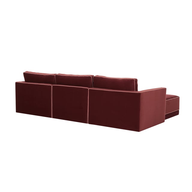 Willow Berry Red with Mauve Piping Modular 4-Piece Performance Velvet Sectional For Sale - Image 4 of 5