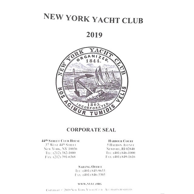 [492] pp. New York Yacht Club 2019 6 3/4" x 5" The New York Yacht Club (NYYC) is a private social club and yacht club...