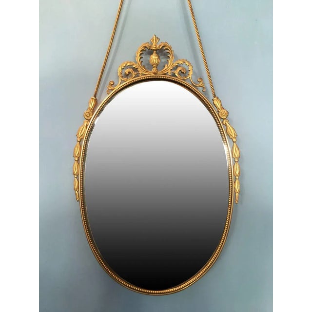 Mid-Century Modern Vintage Oval Brass Mirror with Ornamental Decor For Sale - Image 3 of 5